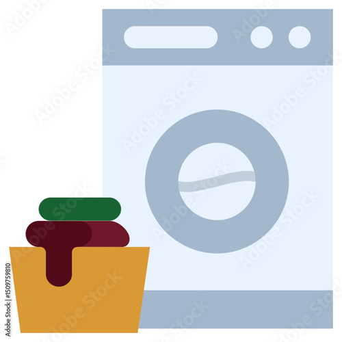 Washing Machine and Basket Icon, Flat Design Style Icon, Hotel Icon Vector