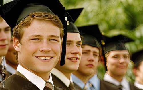 Smiling graduates in caps photo