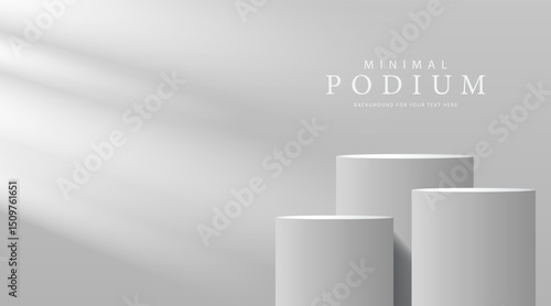 3D product Minimal display stand, white circle on gray background. Abstract geometric shapes in a simple design. Fashion stage mockup scene. Studio product display stand. Product advertising stand