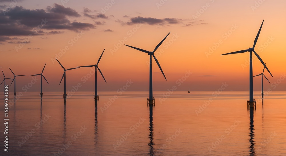 Fototapeta premium Offshore Wind Farm at Sunset