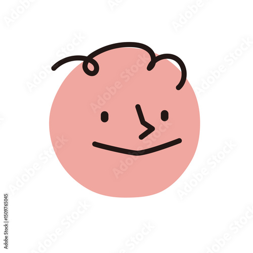 Simple cute smiling face on a circle. Abstract hand drawn vintage style vector illustration