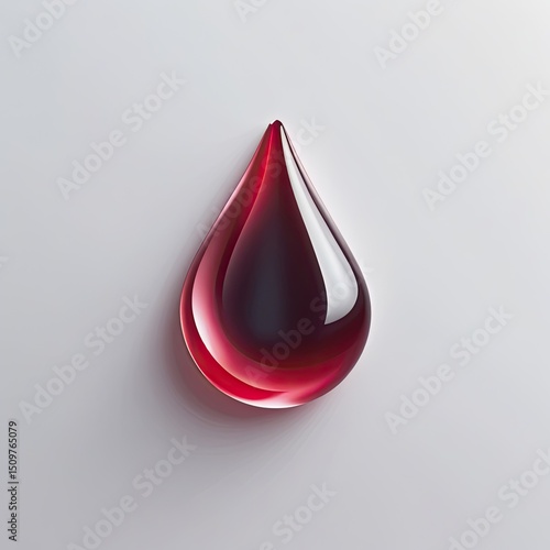 Glossy Red Blood Drop Symbolizing Life and Vitality