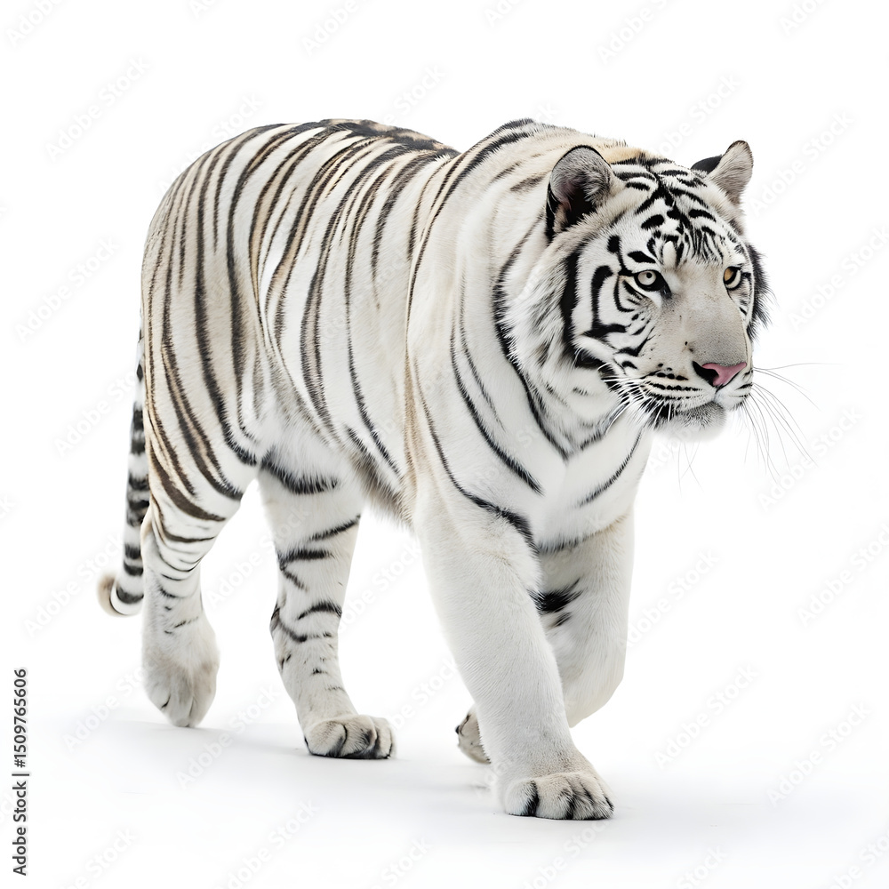 Obraz premium A sleek full-body Bengal tiger walking slowly with a poised and graceful posture.
