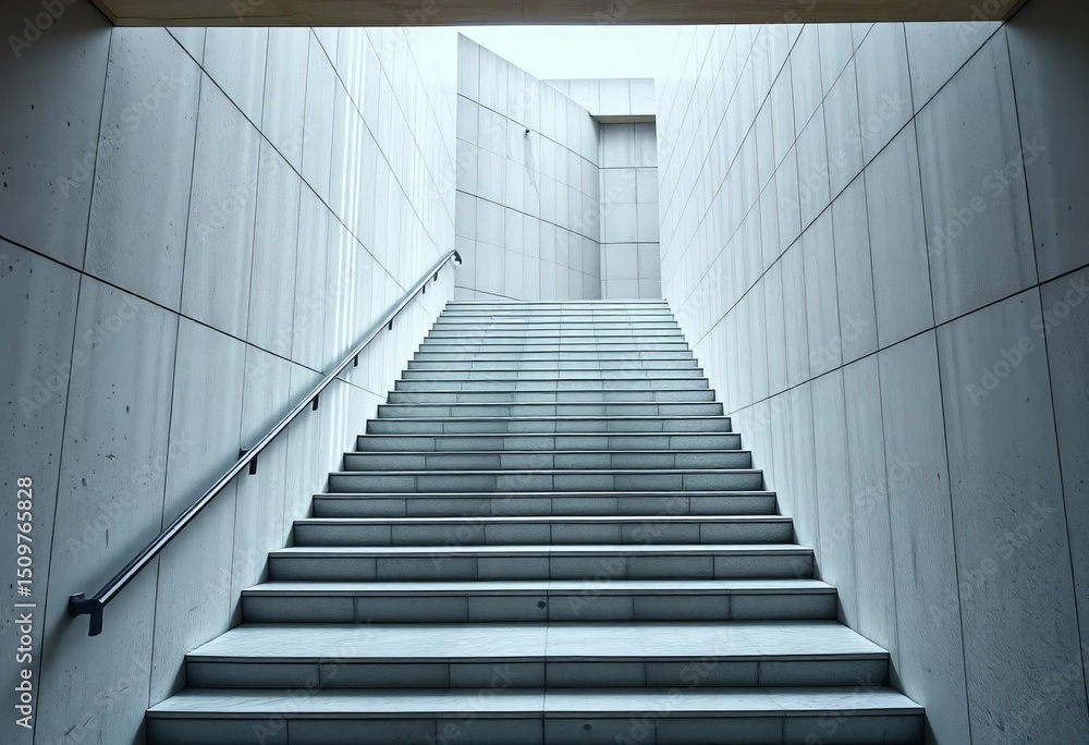 Obraz premium Modern minimalist concrete staircase, geometric lines, clean design, loft, building