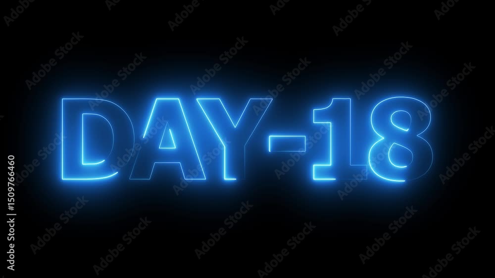 Day 18 text animation by cyan color neon on black background. Day 18 text animation by cyan color neon on black background.
