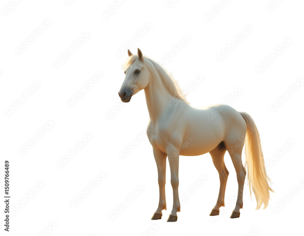 Obraz premium White Horse Standing Isolated on Transparent Background Calm Animal