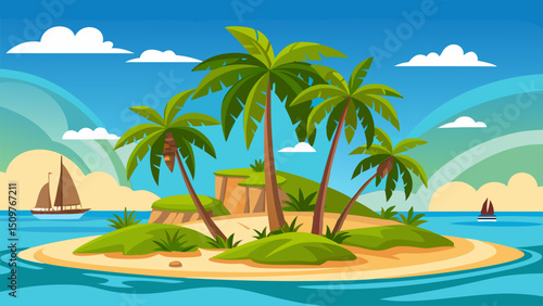 Serene Tropical Island Getaway. Palm Trees. Sandy Beaches. and Azure Waters