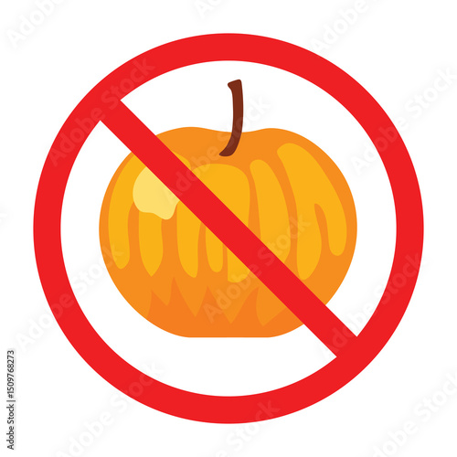 Forbidden sign with orange pumpkin icon, no pumpkin allowed sign, pumpkin prohibition symbol, do not eat pumpkin sign
