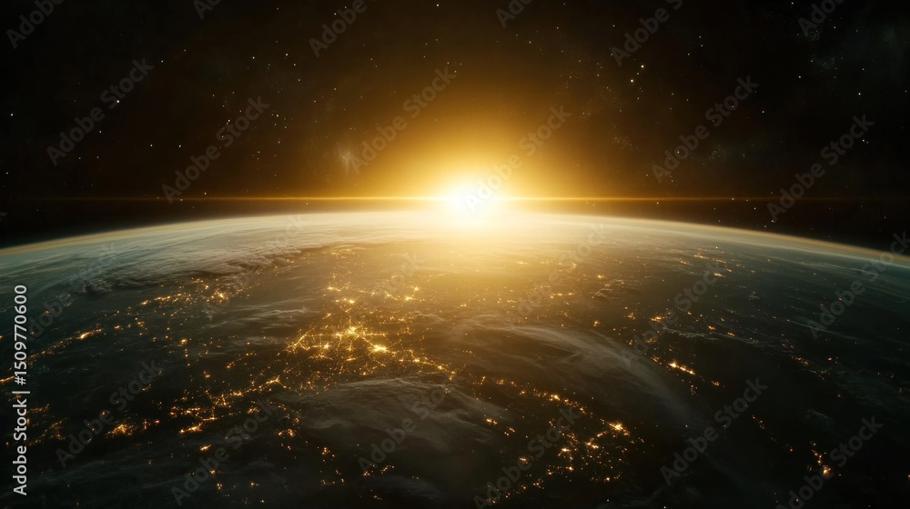 Fototapeta premium Earthrise, vibrant sunrise over continents