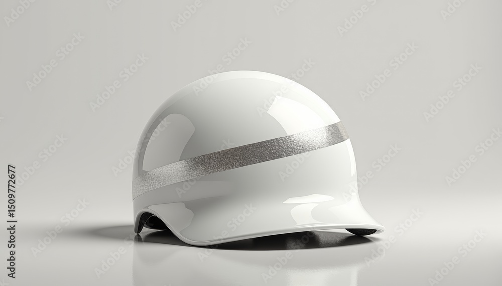 Fototapeta premium White construction helmet with reflective tape on a neutral background 