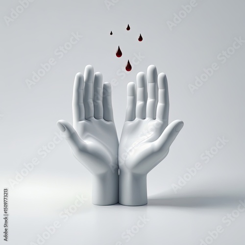 White Hands with Dripping Blood Drops, Medical Concept