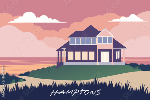 Tableau sur toile Beach house, Hamptons style, coastal home, oceanfront property