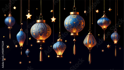 lanterns and stars night sky