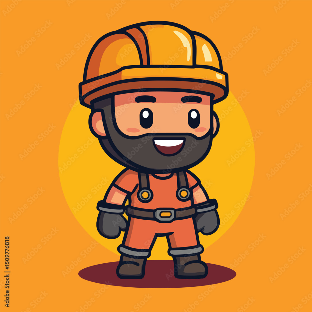 Cheerful Cartoon Construction Worker in Orange Uniform Cheerful Cartoon Construction Worker in Orange Uniform