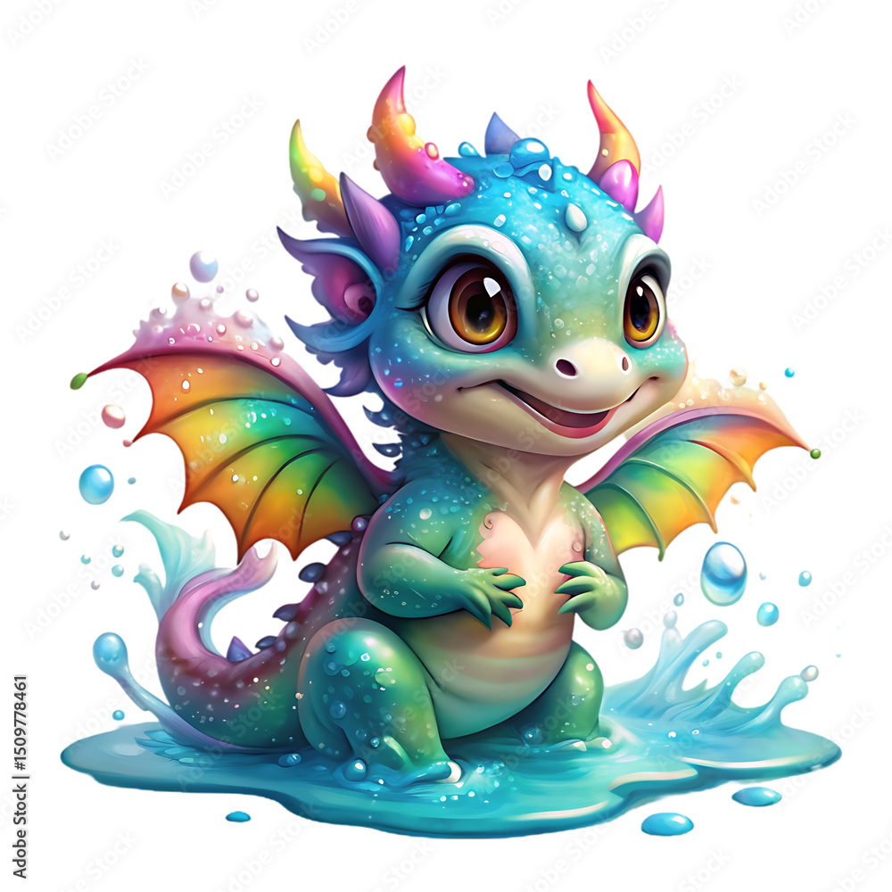 Fototapeta premium Rainbow Baby Dragon: Magical Creature Art