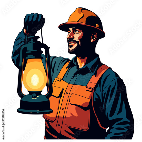 Proud coal miner holding lantern, symbol of labor and dedication