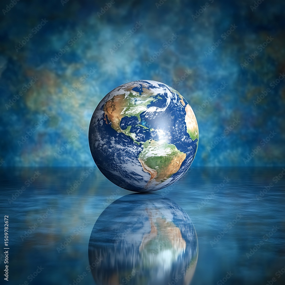 Fototapeta premium Earth globe reflection on water