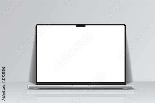 3D laptop digital device mockup with blank screen isolated on background. Realistic, high quality notebook empty display template for ui, ux, app, ads, banner marketing, website. Vector illustration
