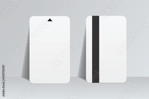 3D Realistic plastic hotel apartment keycard and booklet holder, open leaflet, bifold mockup isolated on background. Blank template for hotel key card, credit card, notecard, postcard, invitation