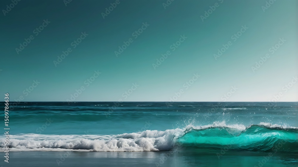 Fototapeta premium Turquoise Ocean Wave Crashing on Shore Seascape
