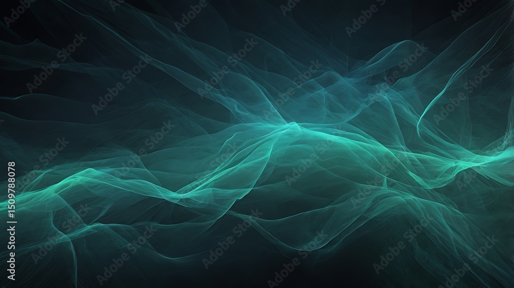Fototapeta premium Teal abstract waves flowing dark background,