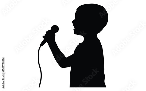 Kid holding a microphone vector silhouette