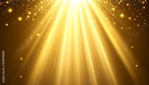 輝く光と金色の粒子が降り注ぐ、神秘的なエネルギーの表現A mysterious energy expression with shining light and golden particles falling.