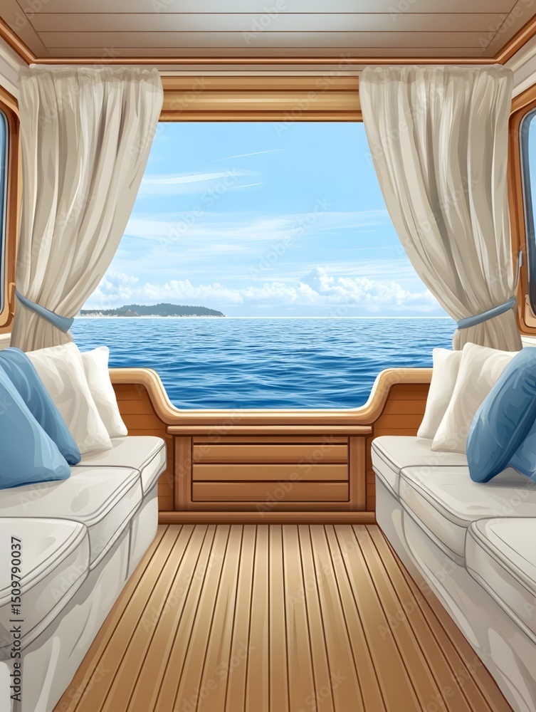 Fototapeta premium Comfortable sea dwelling with sunshine shining on the cabin