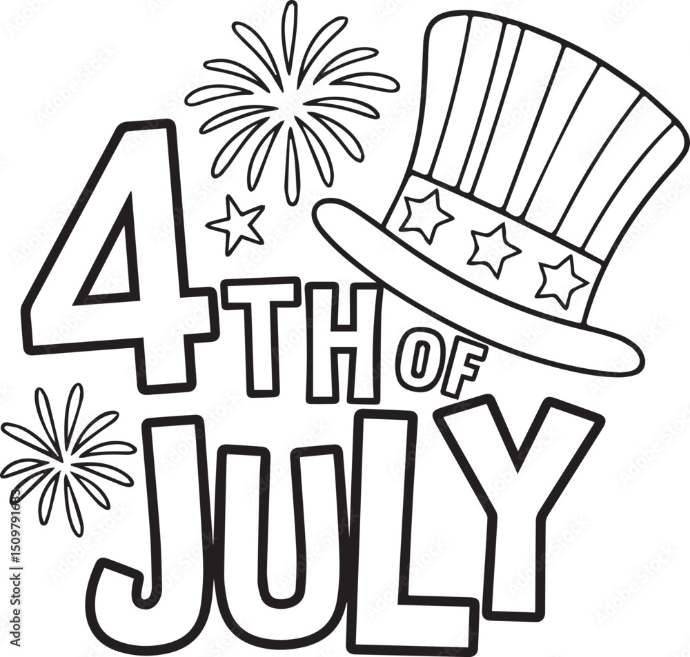 4th of July Coloring Page with Uncle Sam Hat and Fireworks – Patriotic Vector Design for Independence Day 4th of July Coloring Page with Uncle Sam Hat and Fireworks – Patriotic Vector Design for Independence Day
