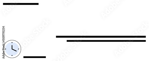 Circular clock, horizontal lines symbolizing text or organization. Ideal for time management, scheduling, deadlines, organization, minimalism, modern design, simple landing page