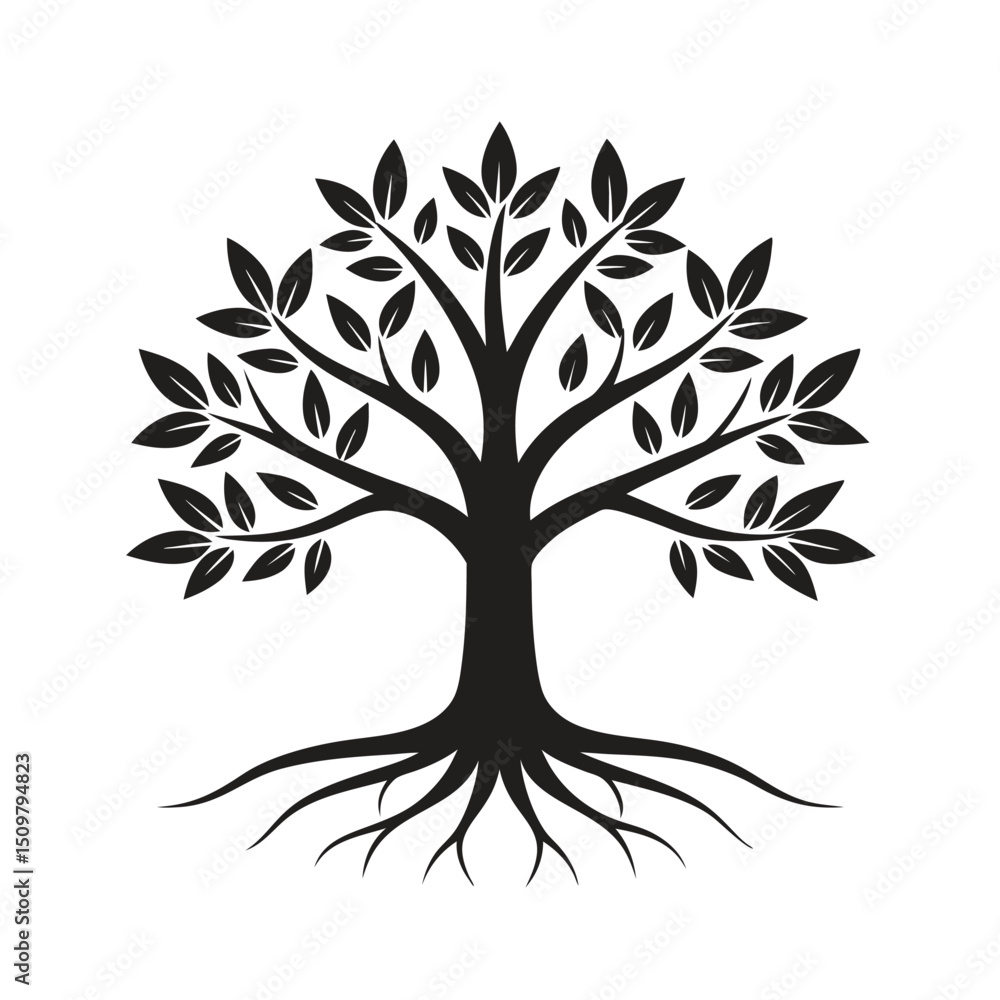 Obraz premium Tree black silhouette vector on white background