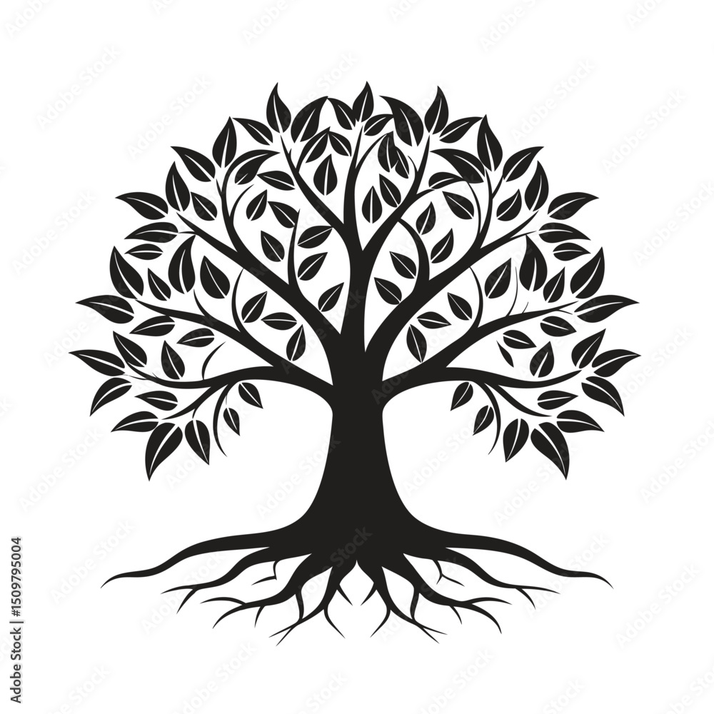 Obraz premium Tree black silhouette vector on white background