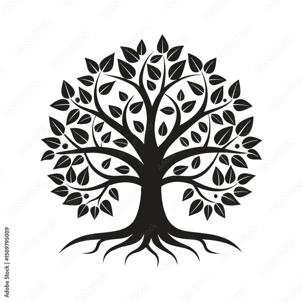 Obraz premium Tree black silhouette vector on white background