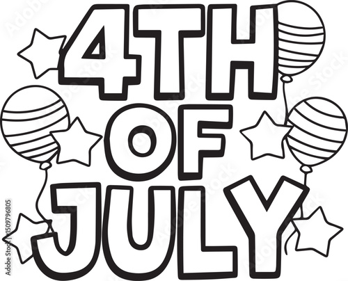 4th of July Coloring Page with Balloons and Stars – Patriotic Independence Day Vector Design