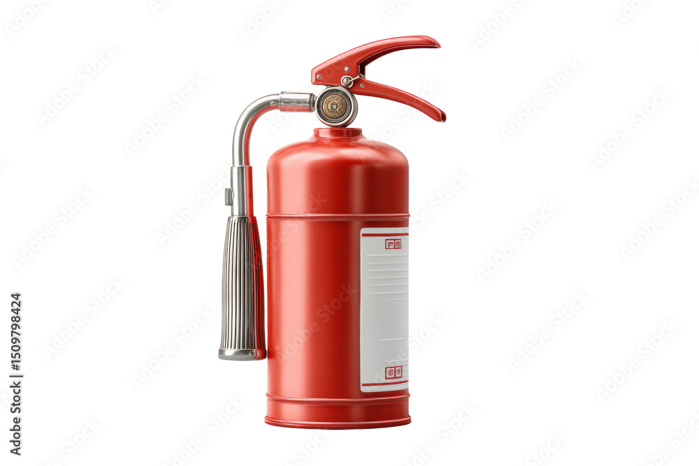 PNG Red fire extinguisher with hose and pressure gauge isolated on white background PNG Red fire extinguisher with hose and pressure gauge isolated on white background