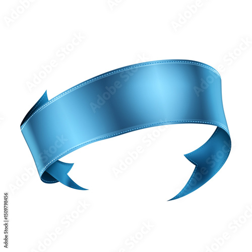 Blue ribbon on light background. PNG image, transparent background