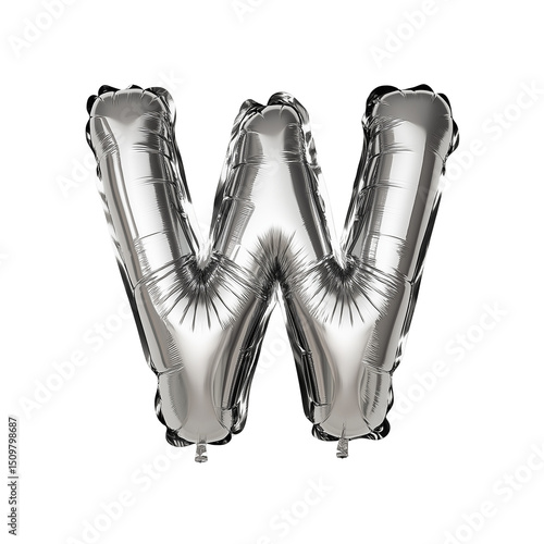 Silver balloon letter W for celebrations. PNG image, transparent background
