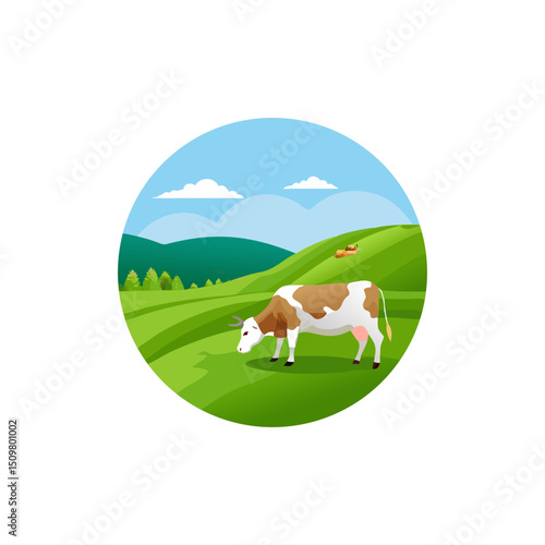 Cow Grazing in a Green Pasture