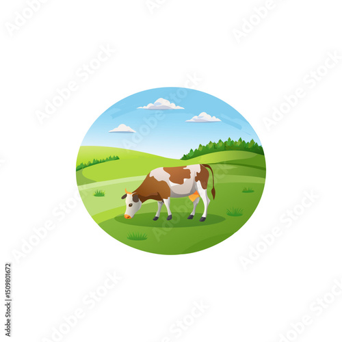 Cow Grazing in a Green Pasture