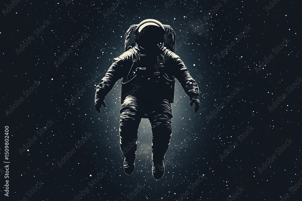 Fototapeta premium Silhouette of a space explorer floating in zero gravity