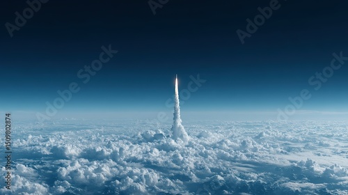 Rocket launching above a vast expanse of clouds.