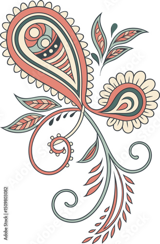 Elegant Paisley Floral Ornament with Leaves
