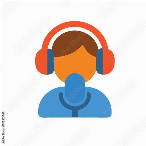 Person with headphones speaking into a microphone, creating content in a bright, minimalistic space