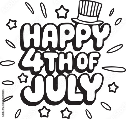Happy 4th of July Coloring Page – Patriotic Independence Day Printable Vector for Kids and Adults