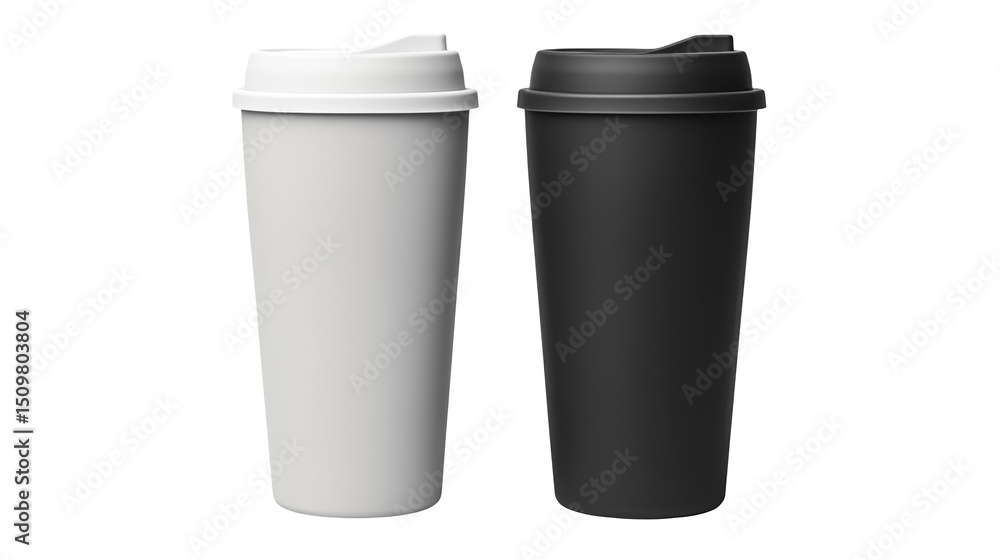 Blank Coffee Cups Mockup for Branding Designs showcasing a white and black takeaway cup with lids, perfect for advertising and product presentations. Blank Coffee Cups Mockup for Branding Designs showcasing a white and black takeaway cup with lids, perfect for advertising and product presentations.
