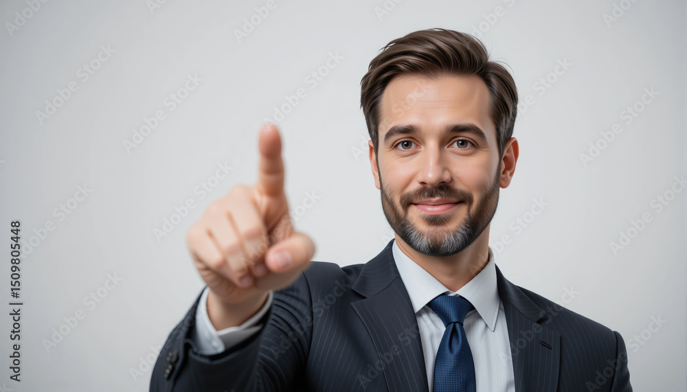 A businessman in suit pointing with the index finger isolated on white background. A businessman in suit pointing with the index finger isolated on white background.