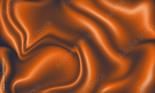 Abstract orange and brown wavy satin fabric gradient background with fluid and smooth textures