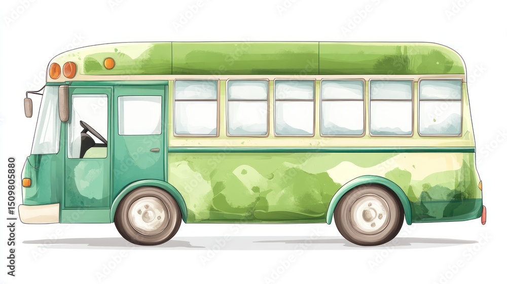 custom made wallpaper toronto digitalWatercolor children's bus illustration