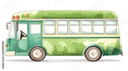 Wallpaper Mural Watercolor children's bus illustration Torontodigital.ca