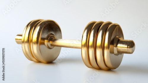 Golden dumbbells shown alone, isolated on white for emphasis. 